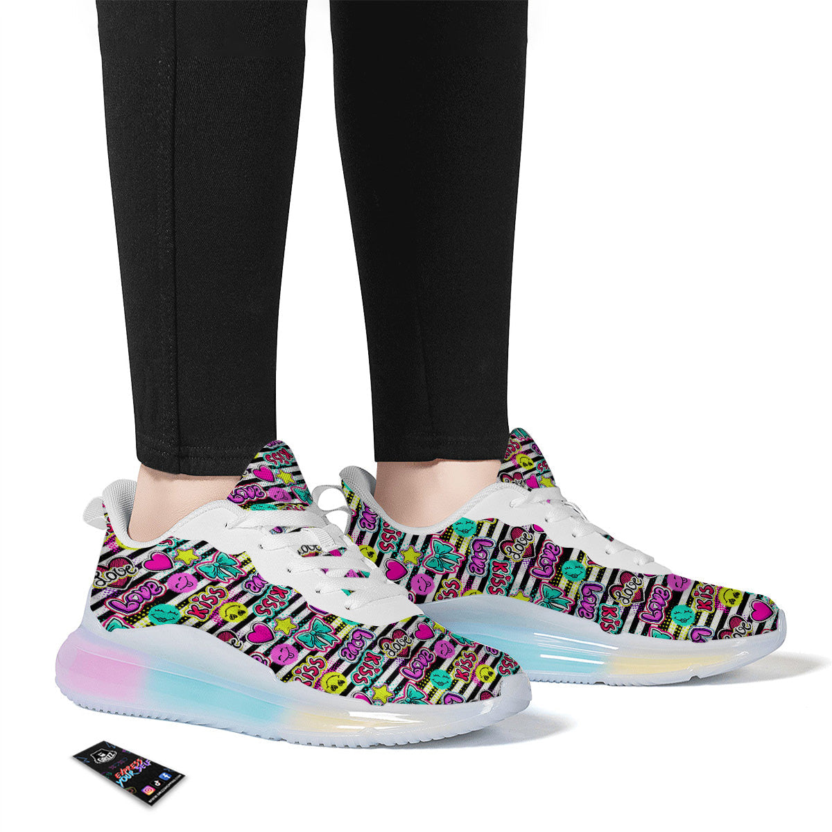 Emoji Comics Stripe Print Pattern Running Sneakers-grizzshop