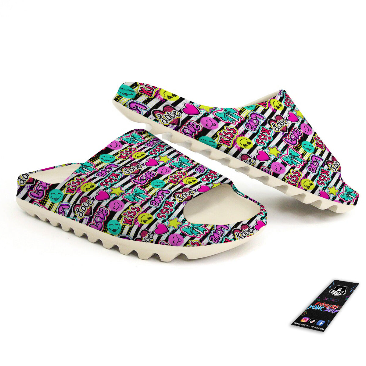 Emoji Comics Stripe Print Pattern Sandals-grizzshop