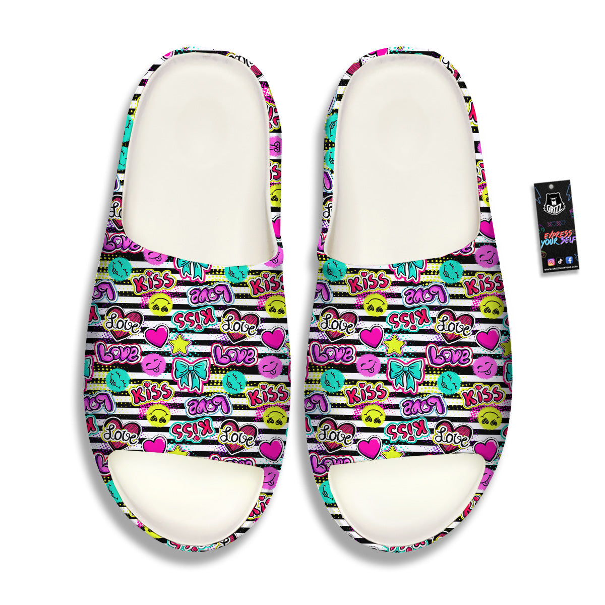 Emoji Comics Stripe Print Pattern Sandals-grizzshop