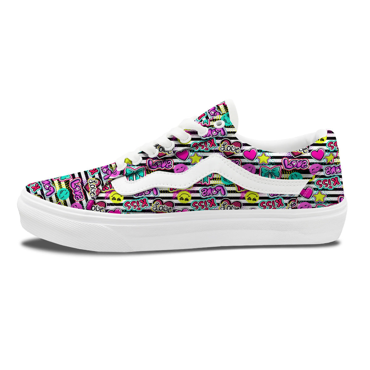 Emoji Comics Stripe Print Pattern Skate Shoes-grizzshop