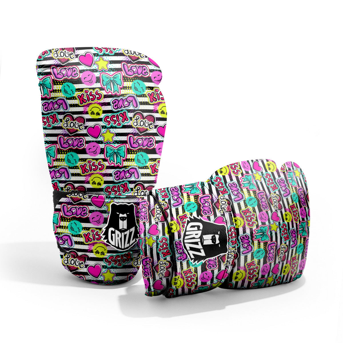 Emoji Comics Stripe Print Pattern Pro Boxing Glove