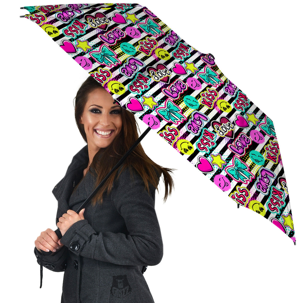 Emoji Comics Stripe Print Pattern Umbrella-grizzshop