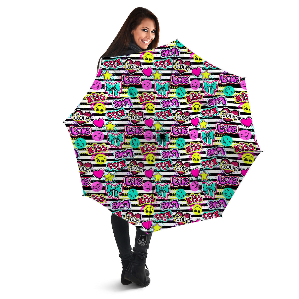 Emoji Comics Stripe Print Pattern Umbrella-grizzshop
