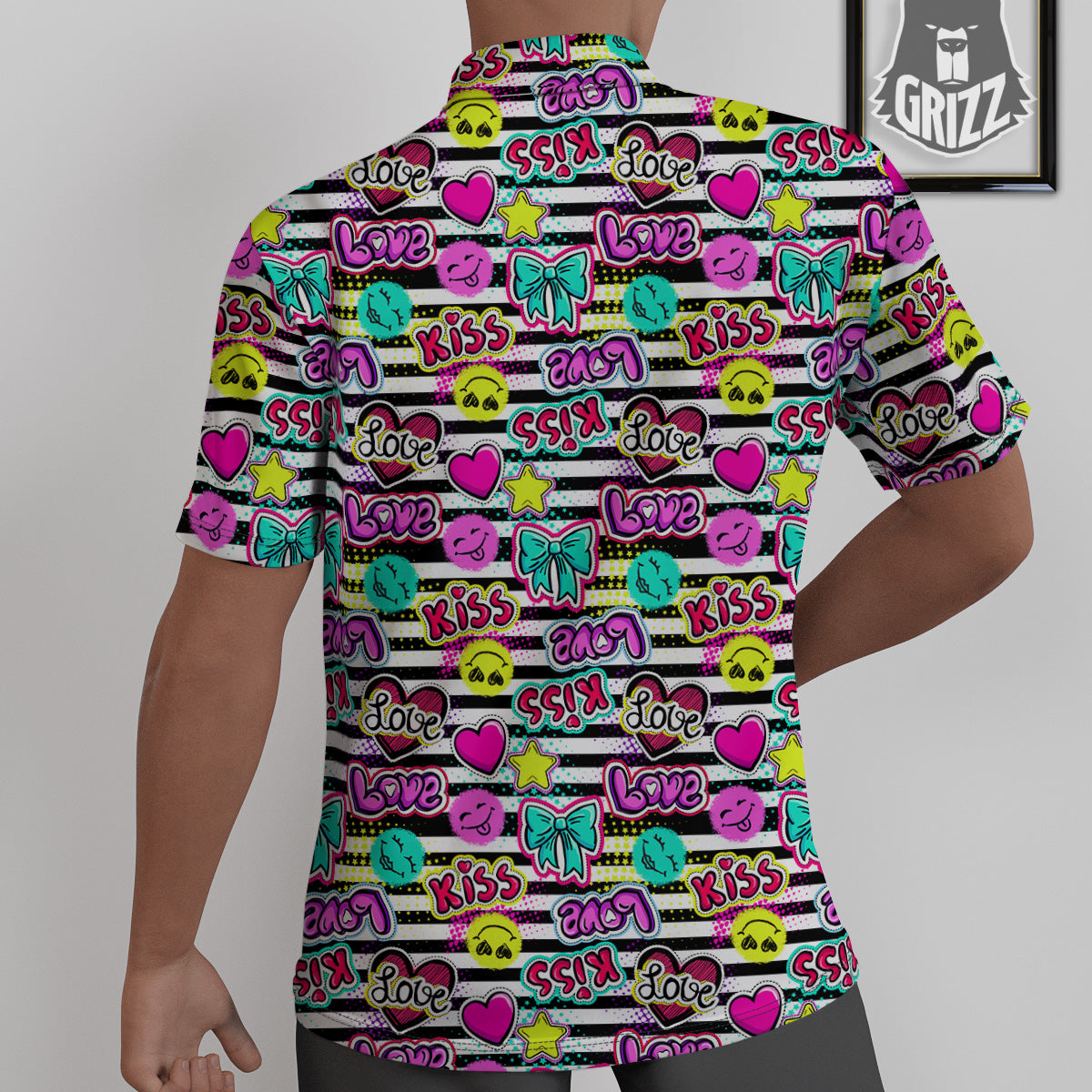 Emoji Comics Stripe Print Pattern Untucked Shirts-grizzshop