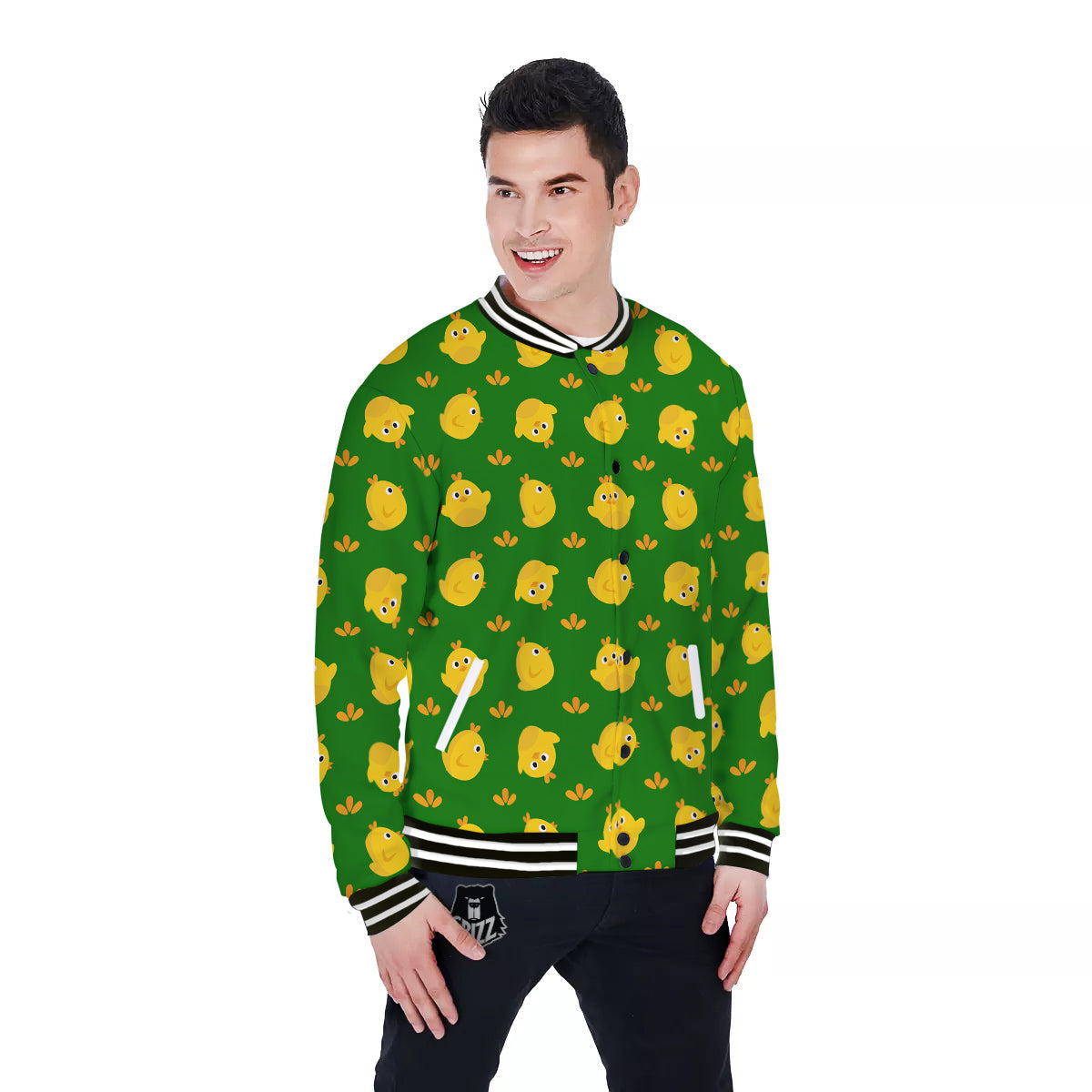 Emoji Cute Chicken Print Pattern Baseball Jacket-grizzshop