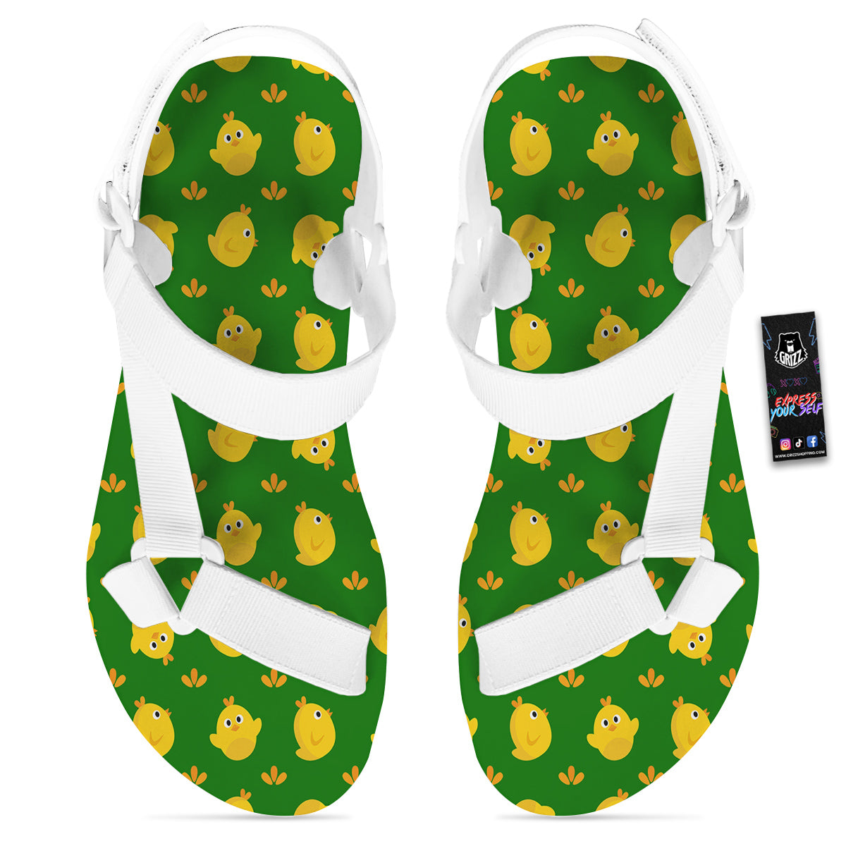 Emoji Cute Chicken Print Pattern White Open Toe Sandals-grizzshop