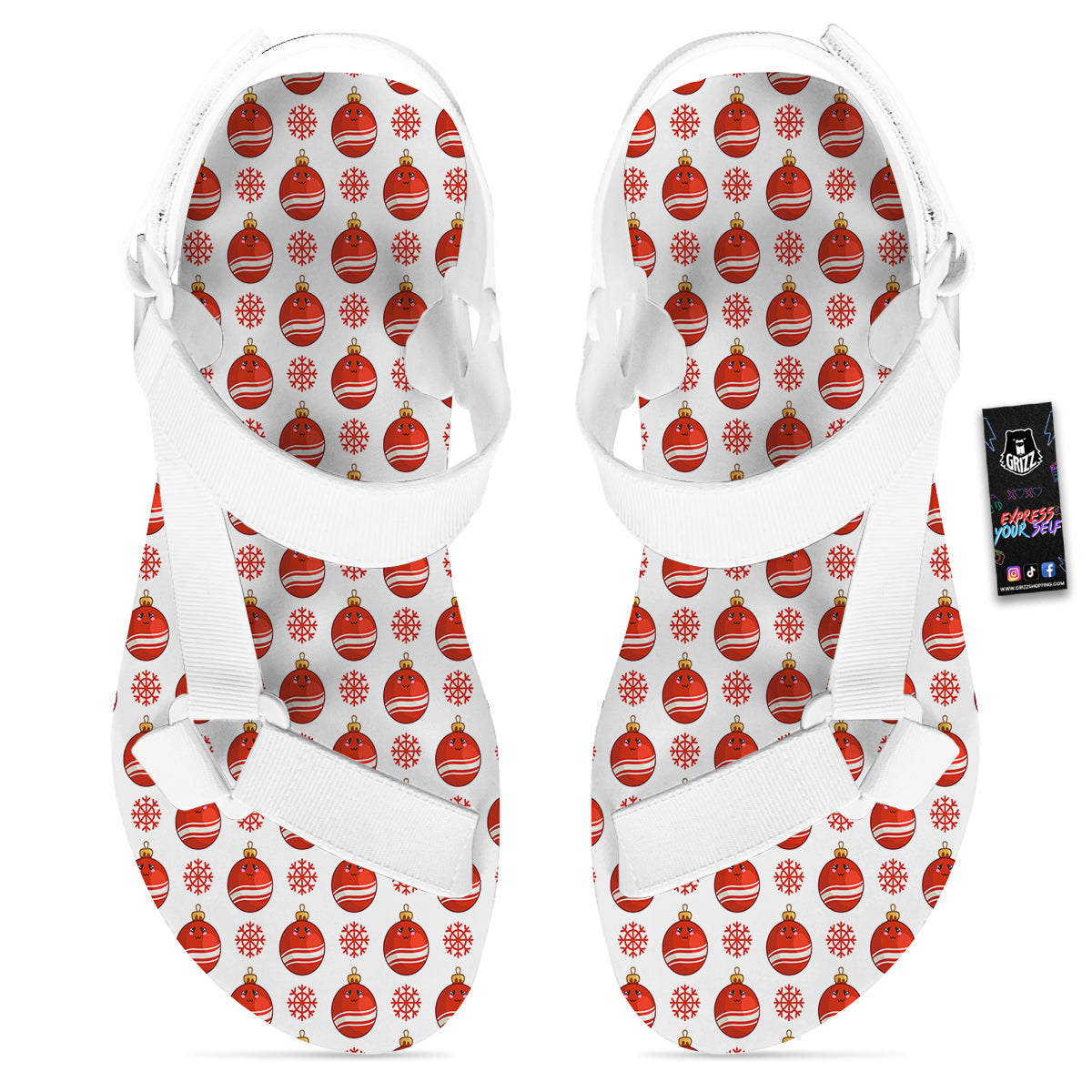 Emoji Cute Christmas Print Pattern White Open Toe Sandals-grizzshop