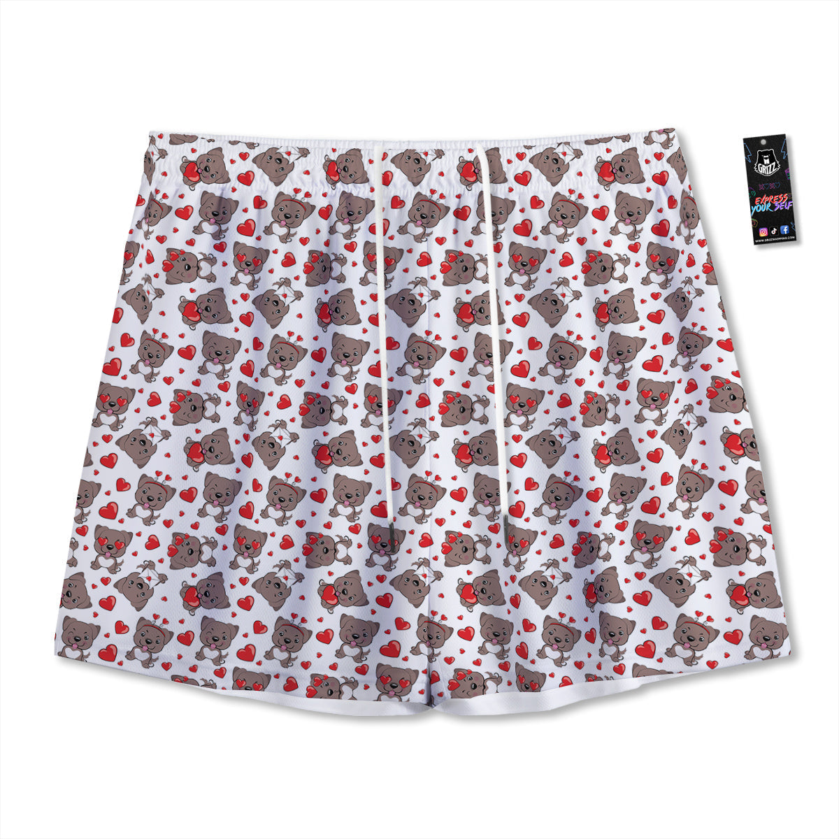 Emoji Cute Dog Print Pattern Mesh Shorts