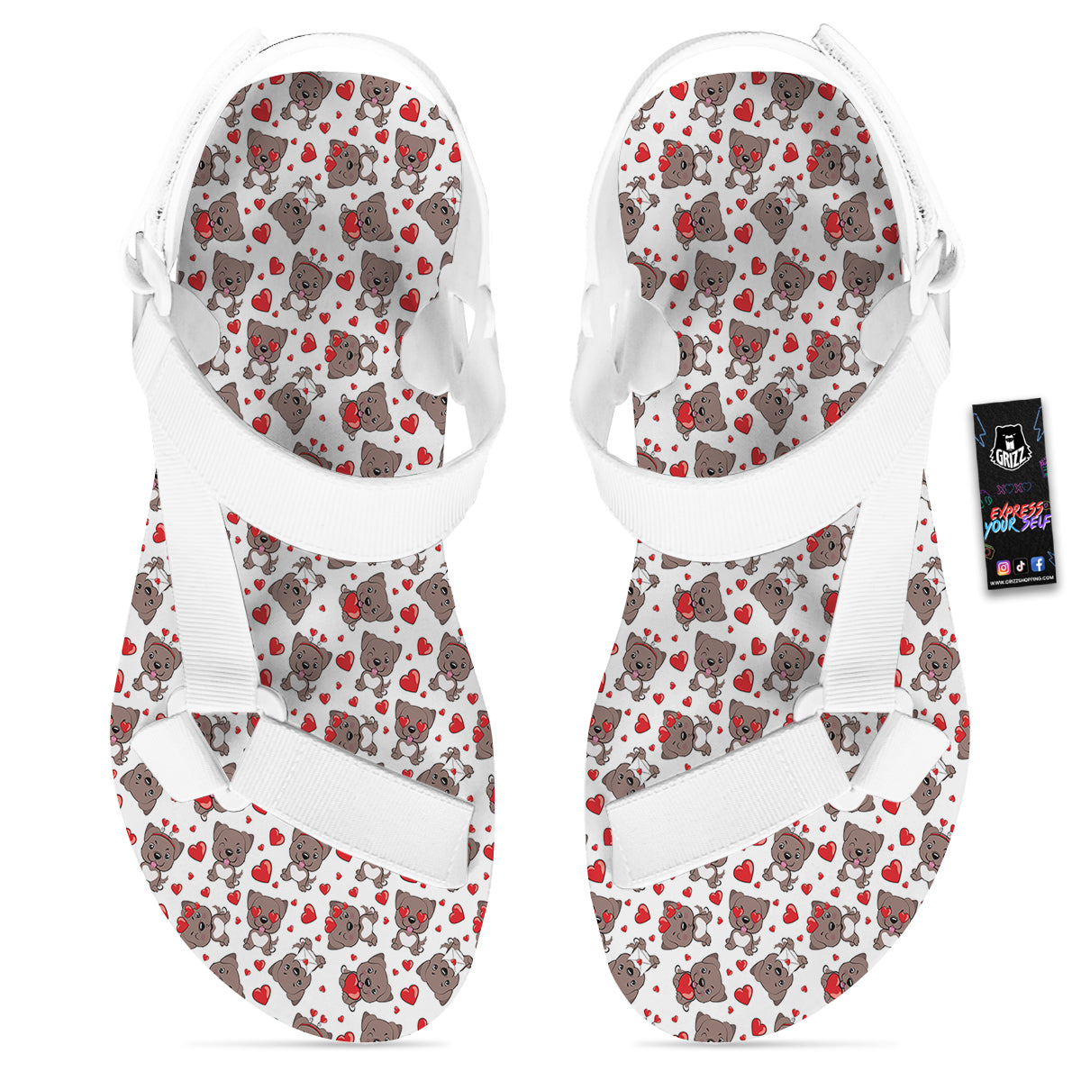 Emoji Cute Dog Print Pattern White Open Toe Sandals-grizzshop