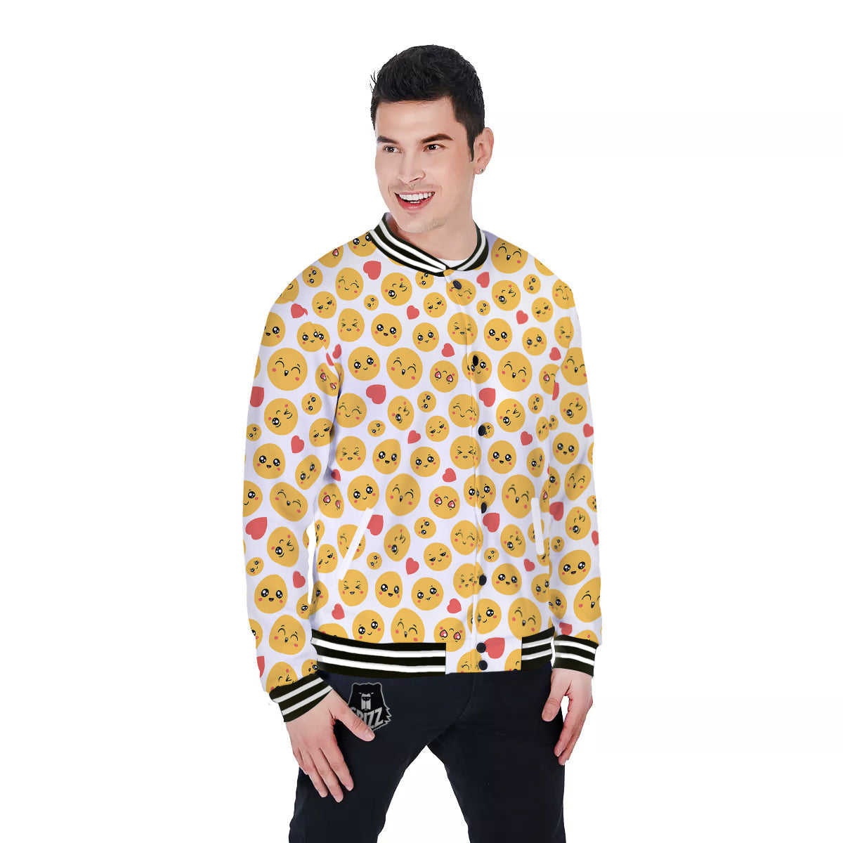 Emoji Cute Print Pattern Baseball Jacket-grizzshop