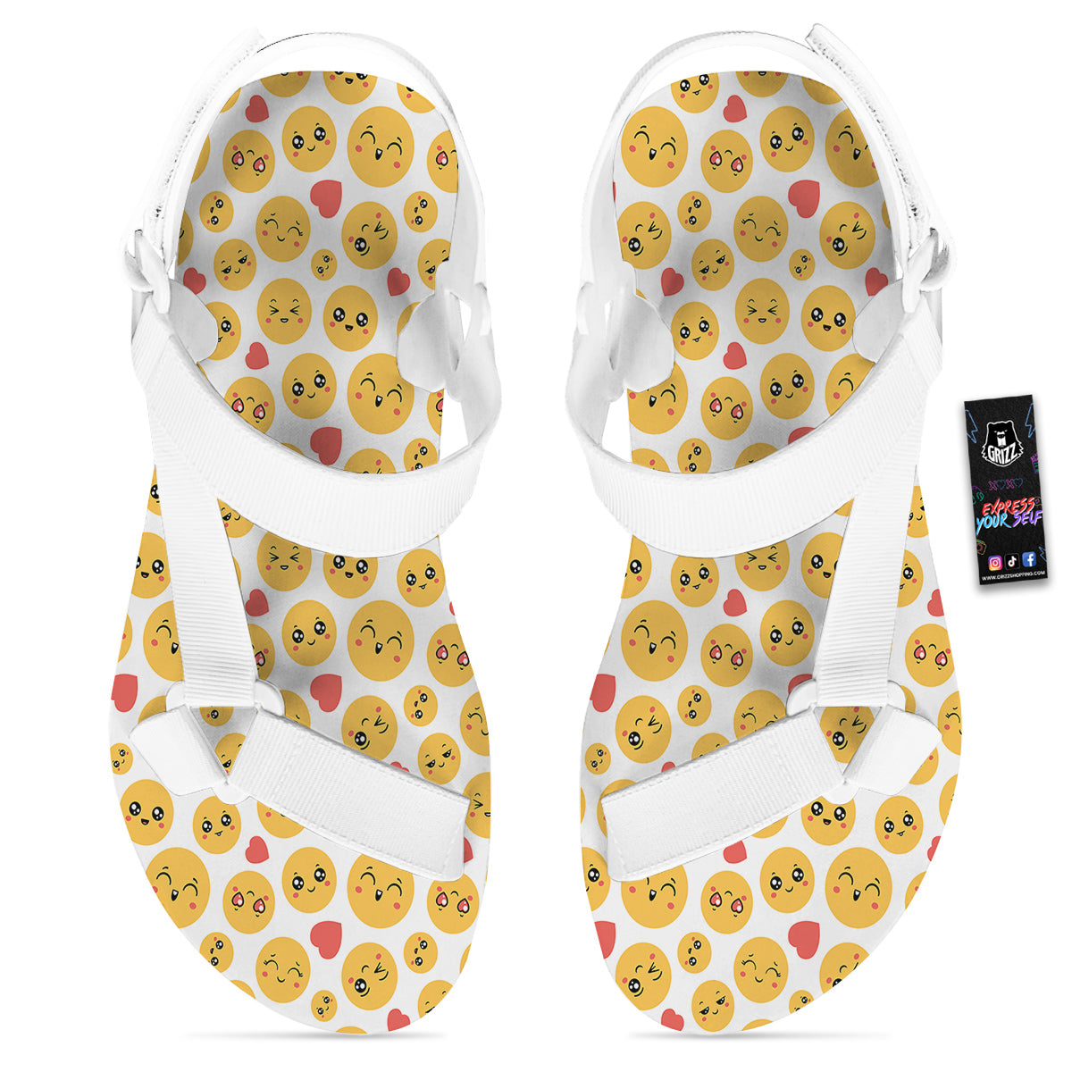 Emoji Cute Print Pattern White Open Toe Sandals-grizzshop