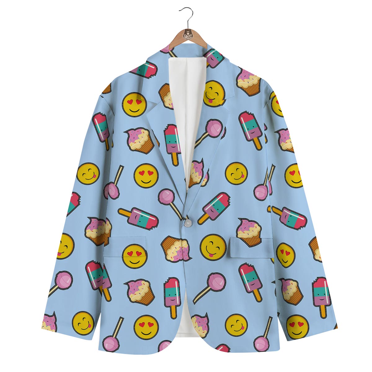 Emoji Dessert Pattern Print Men's Blazer-grizzshop