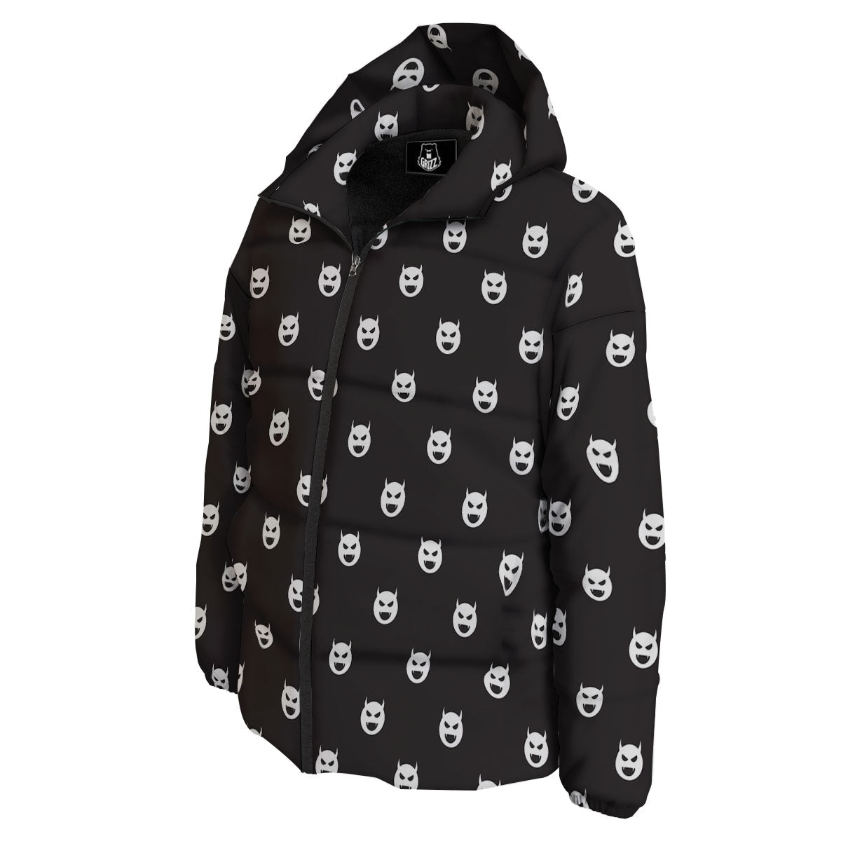 Emoji Devil Print Pattern Down Jacket-grizzshop