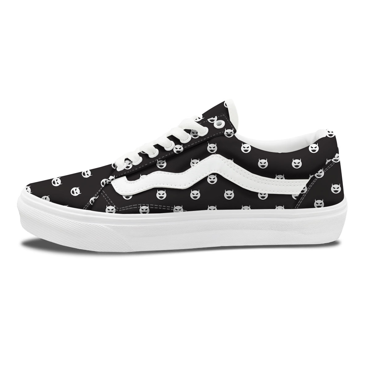 Emoji Devil Print Pattern Skate Shoes-grizzshop