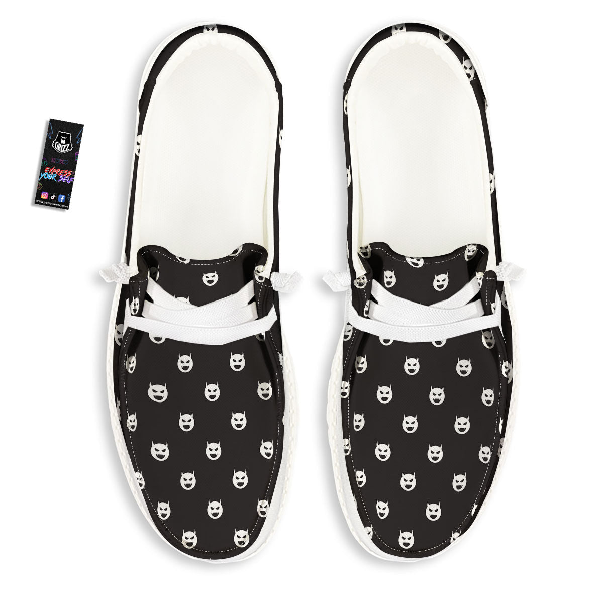 Emoji Devil Print Pattern White Loafers-grizzshop