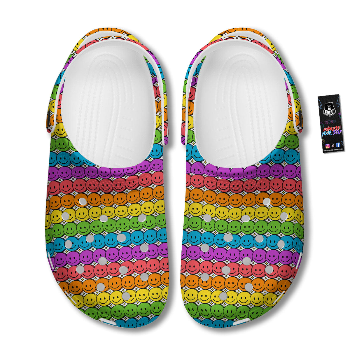 Emoji Faces Colorful Print Pattern Clog-grizzshop