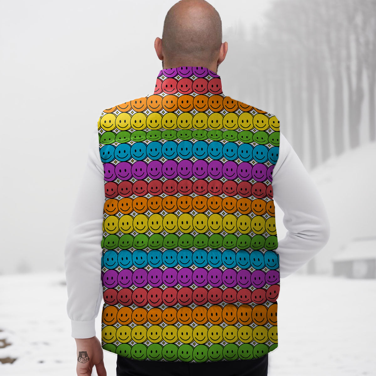 Emoji Faces Colorful Print Pattern Down Vest