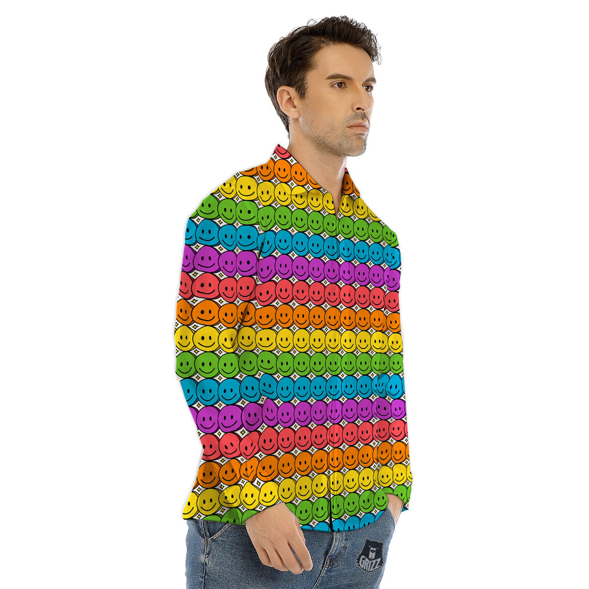Emoji Faces Colorful Print Pattern Men's Dress Shirts-grizzshop