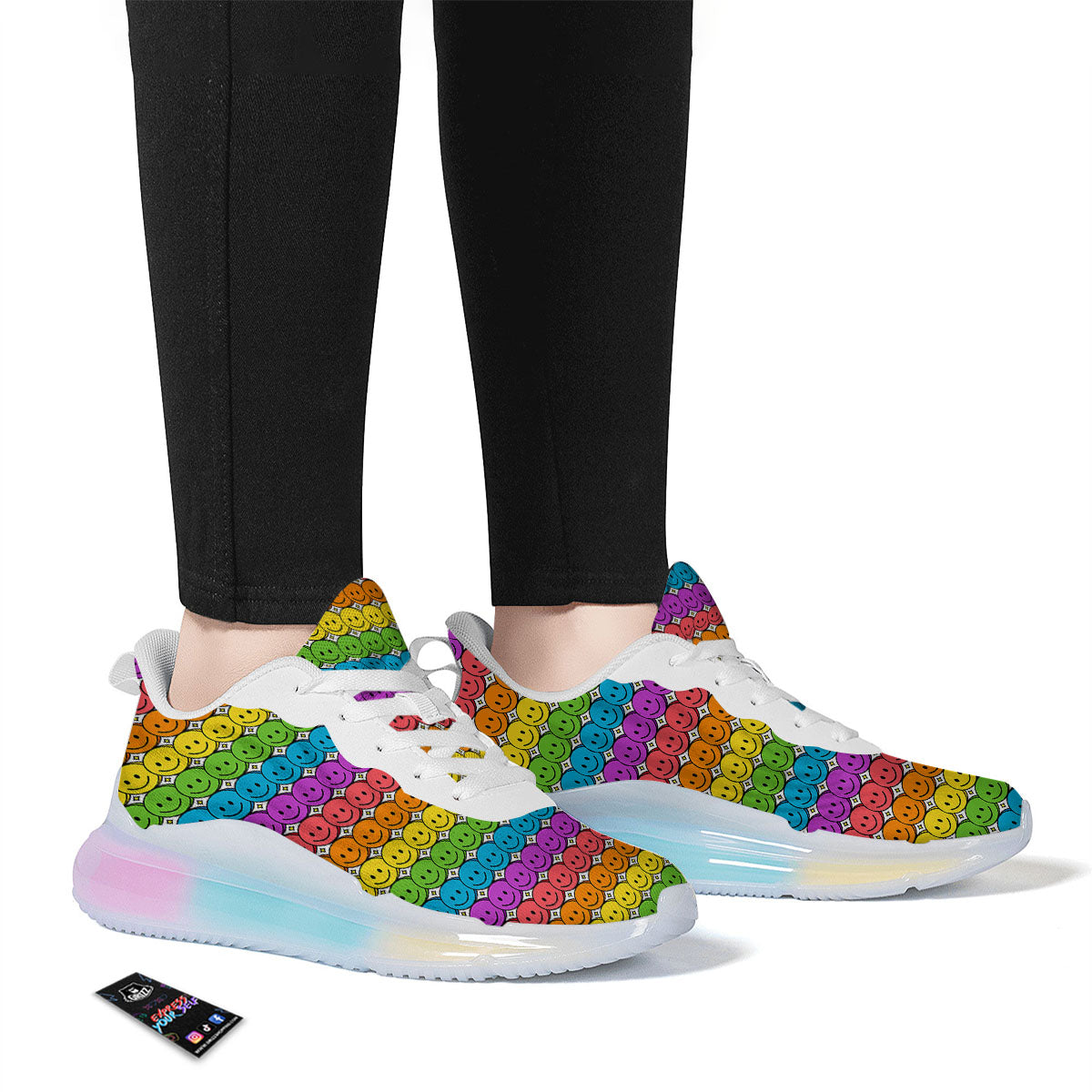 Emoji Faces Colorful Print Pattern Running Sneakers-grizzshop