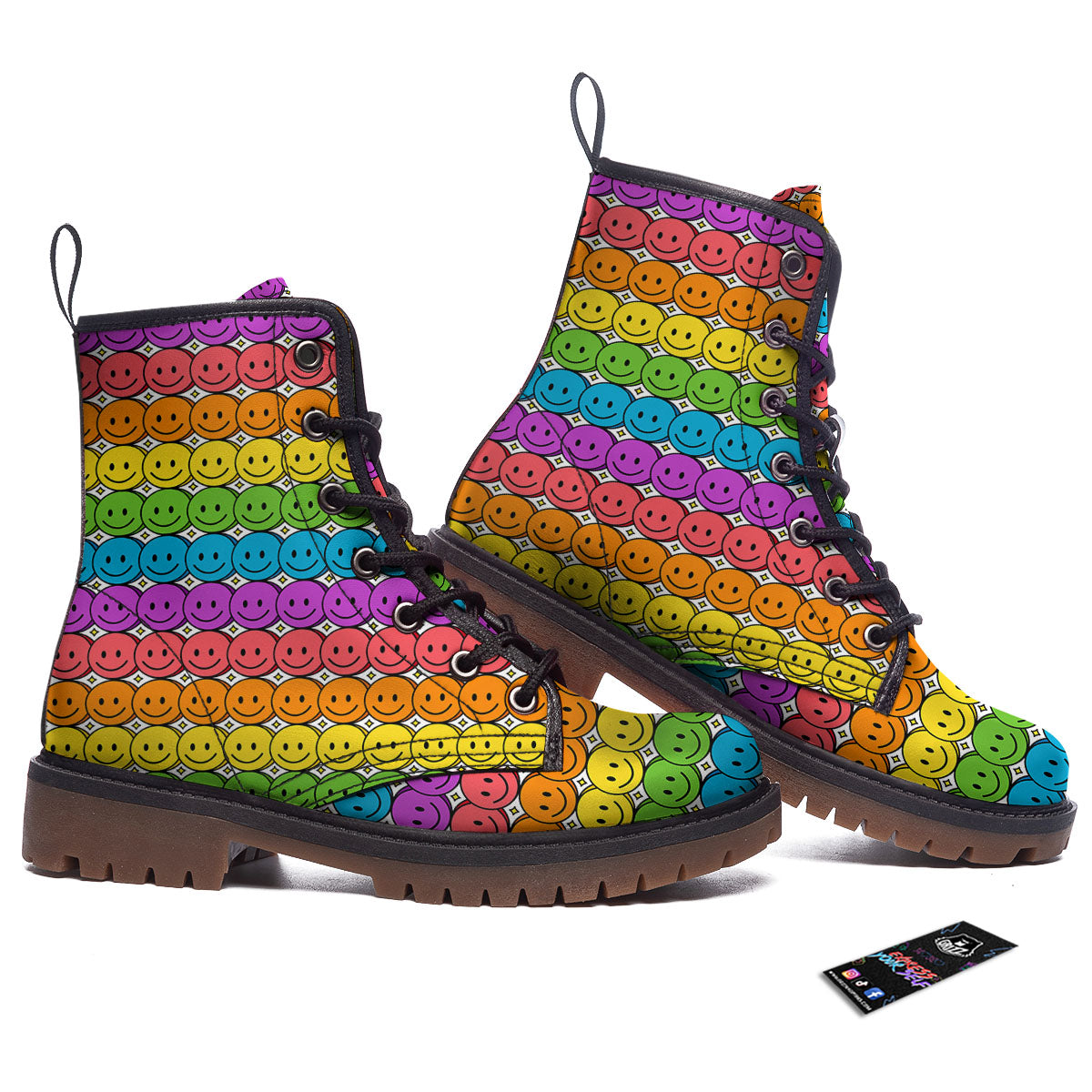 Emoji Faces Colorful Print Pattern Work Boots-grizzshop