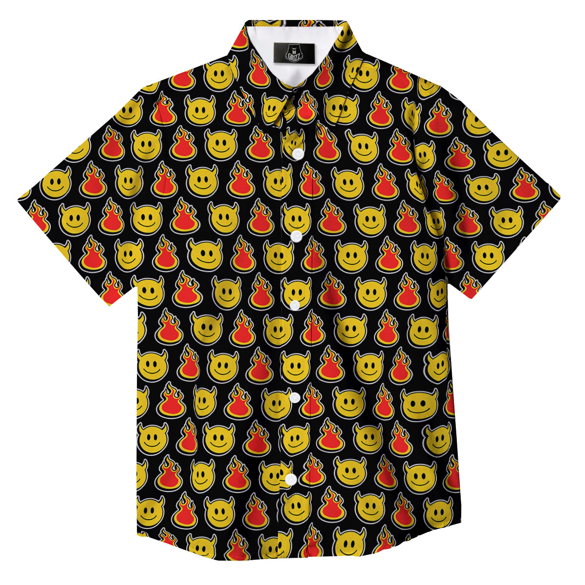 Emoji Fire And Devil Cute Print Pattern Button Up Shirt-grizzshop