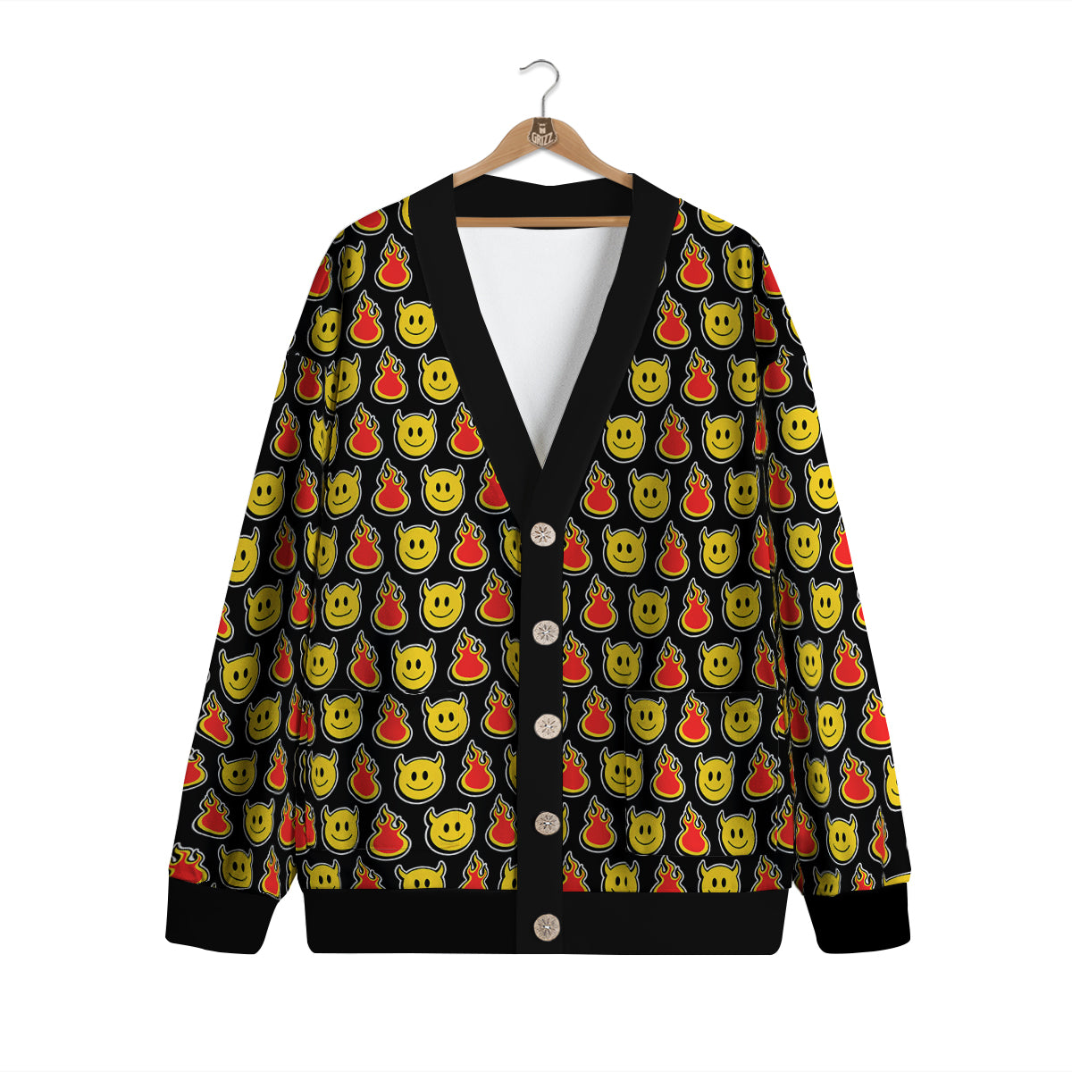 Emoji Fire And Devil Cute Print Pattern Cardigan-grizzshop