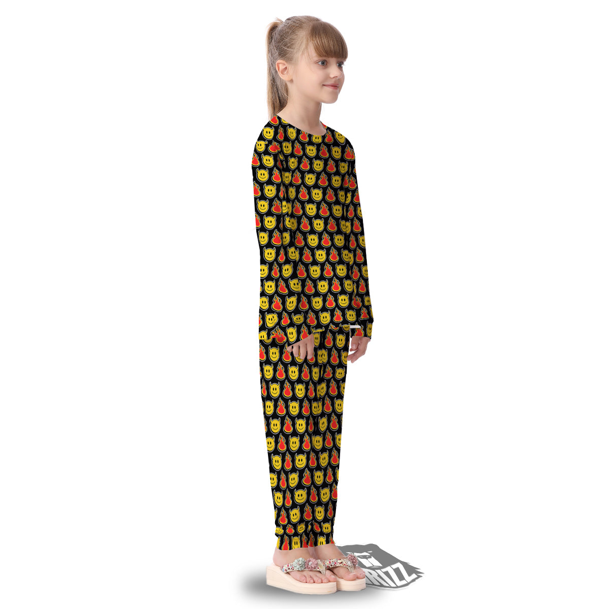 Emoji Fire And Devil Cute Print Pattern Kid's Pajamas-grizzshop