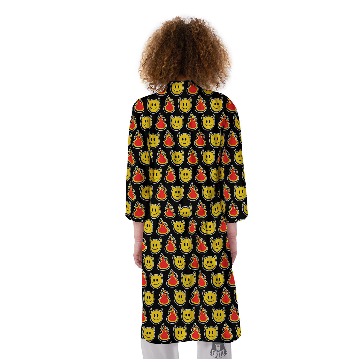 Emoji Fire And Devil Cute Print Pattern Kimono-grizzshop