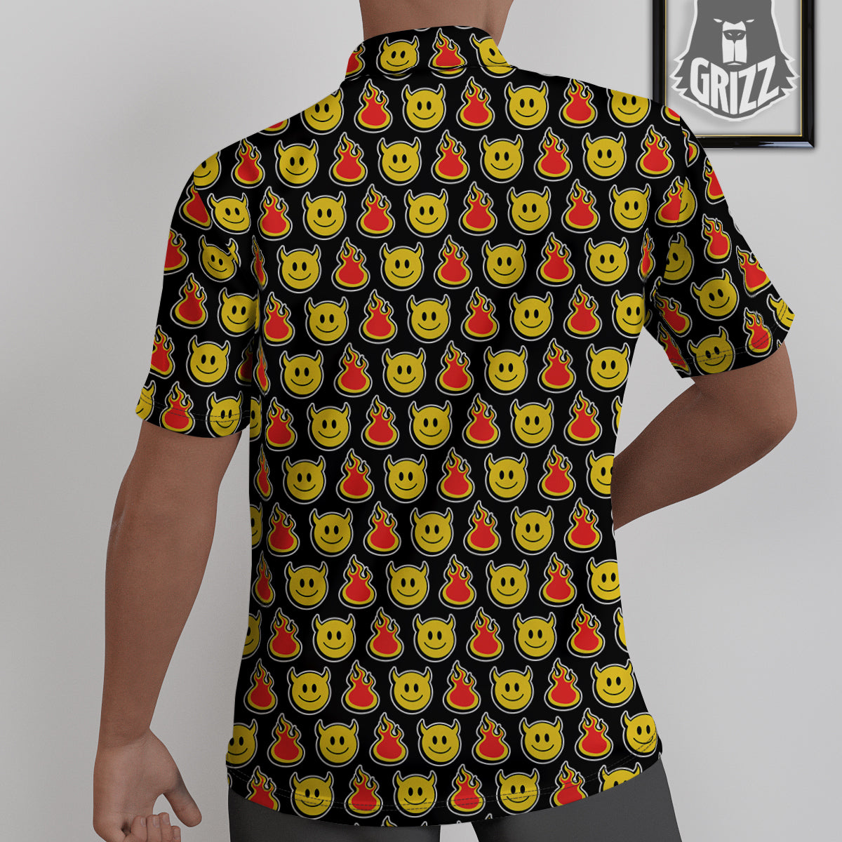 Emoji Fire And Devil Cute Print Pattern Untucked Shirts-grizzshop