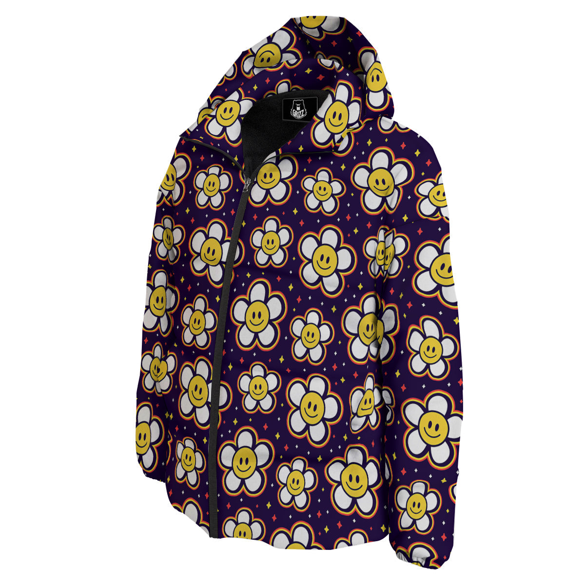 Emoji Flower Smile Print Pattern Down Jacket-grizzshop
