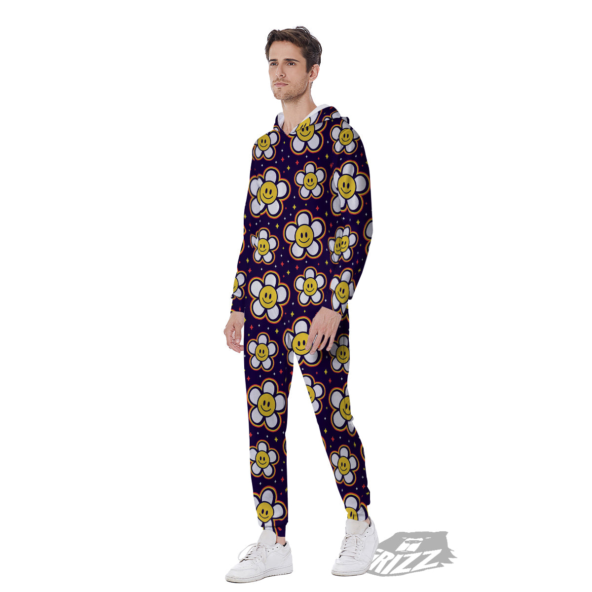 Emoji Flower Smile Print Pattern Men's Jumpsuit-grizzshop