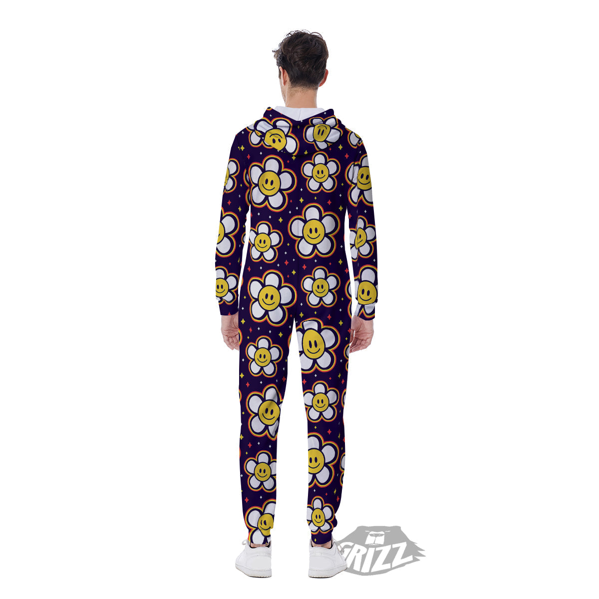 Emoji Flower Smile Print Pattern Men's Jumpsuit-grizzshop
