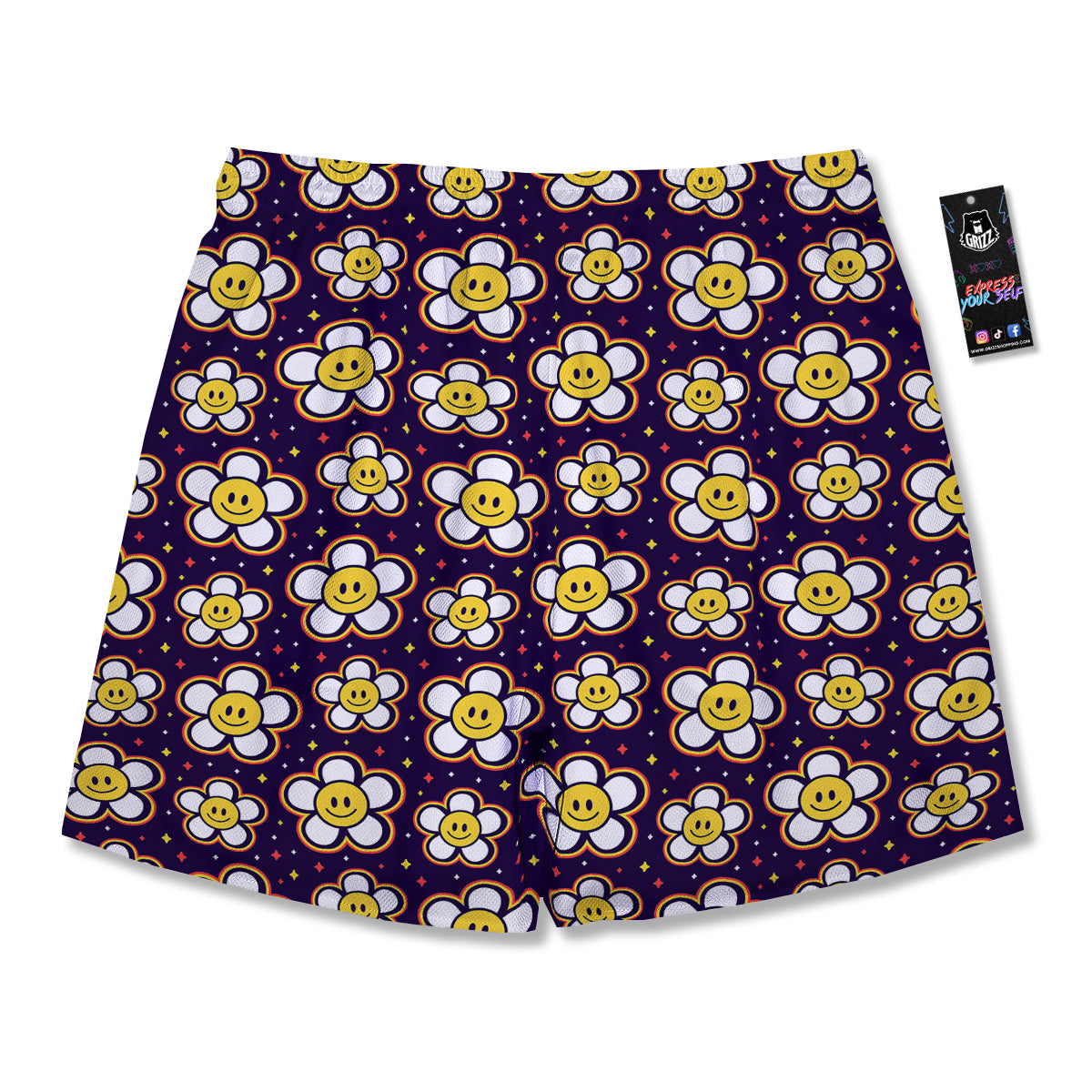 Emoji Flower Smile Print Pattern Men's Running Shorts-grizzshop