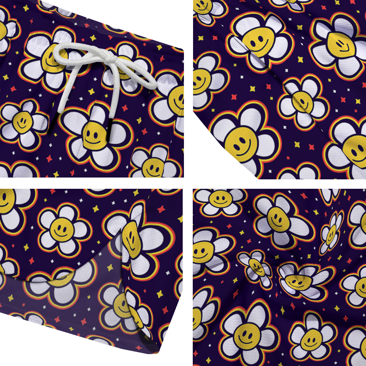 Emoji Flower Smile Print Pattern Men's Running Shorts-grizzshop