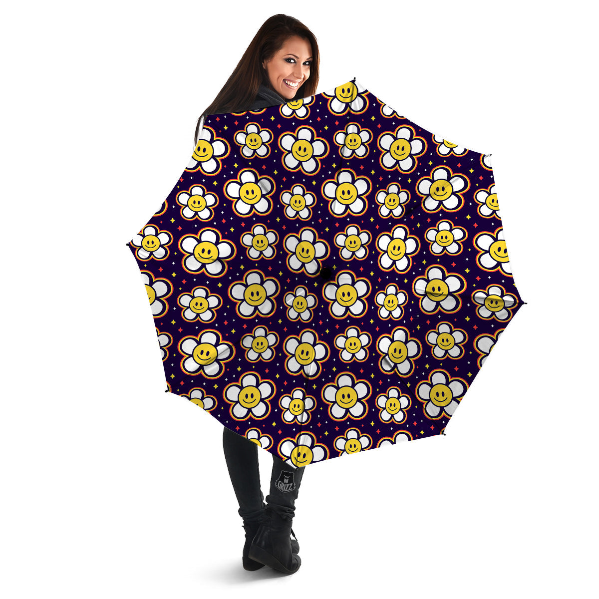Emoji Flower Smile Print Pattern Umbrella-grizzshop