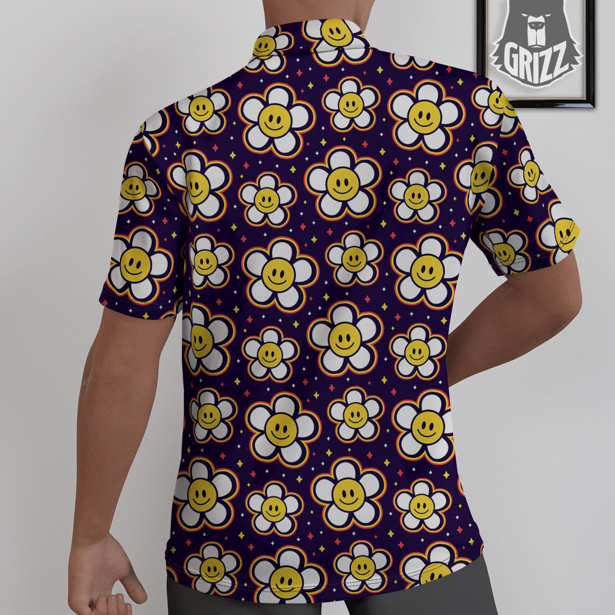 Emoji Flower Smile Print Pattern Untucked Shirts-grizzshop