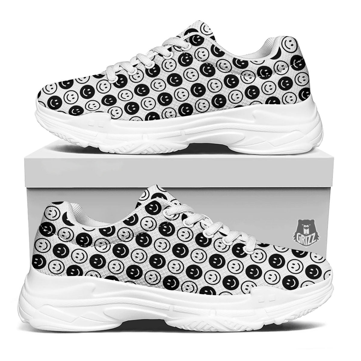 Emoji Funny Print Pattern White Chunky Shoes-grizzshop