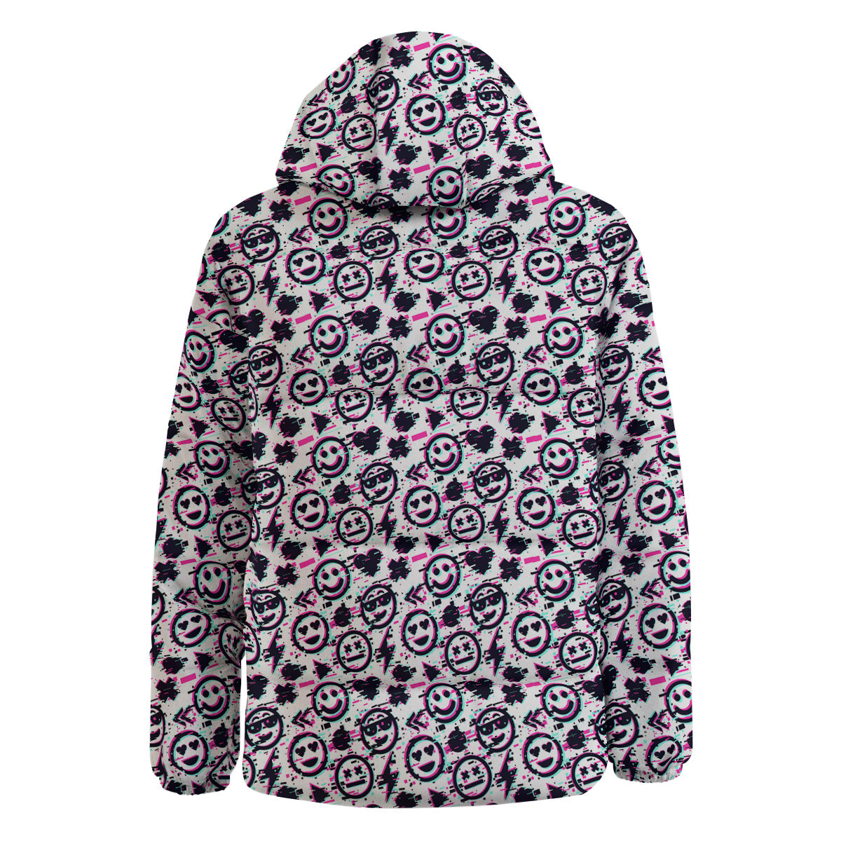 Emoji Glitch Neon Print Pattern Down Jacket-grizzshop