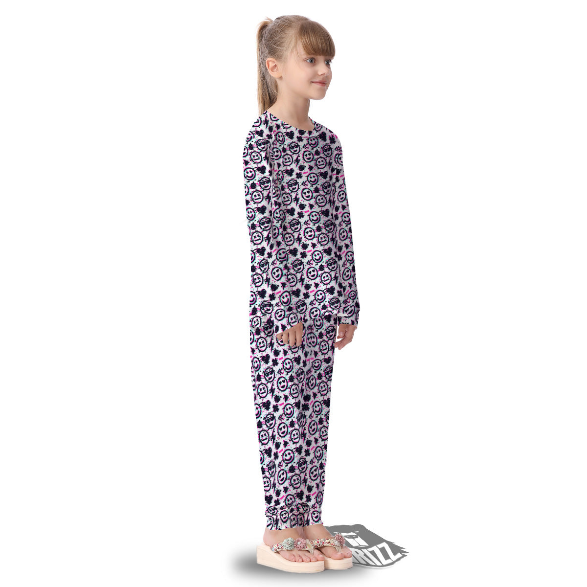 Emoji Glitch Neon Print Pattern Kid's Pajamas-grizzshop