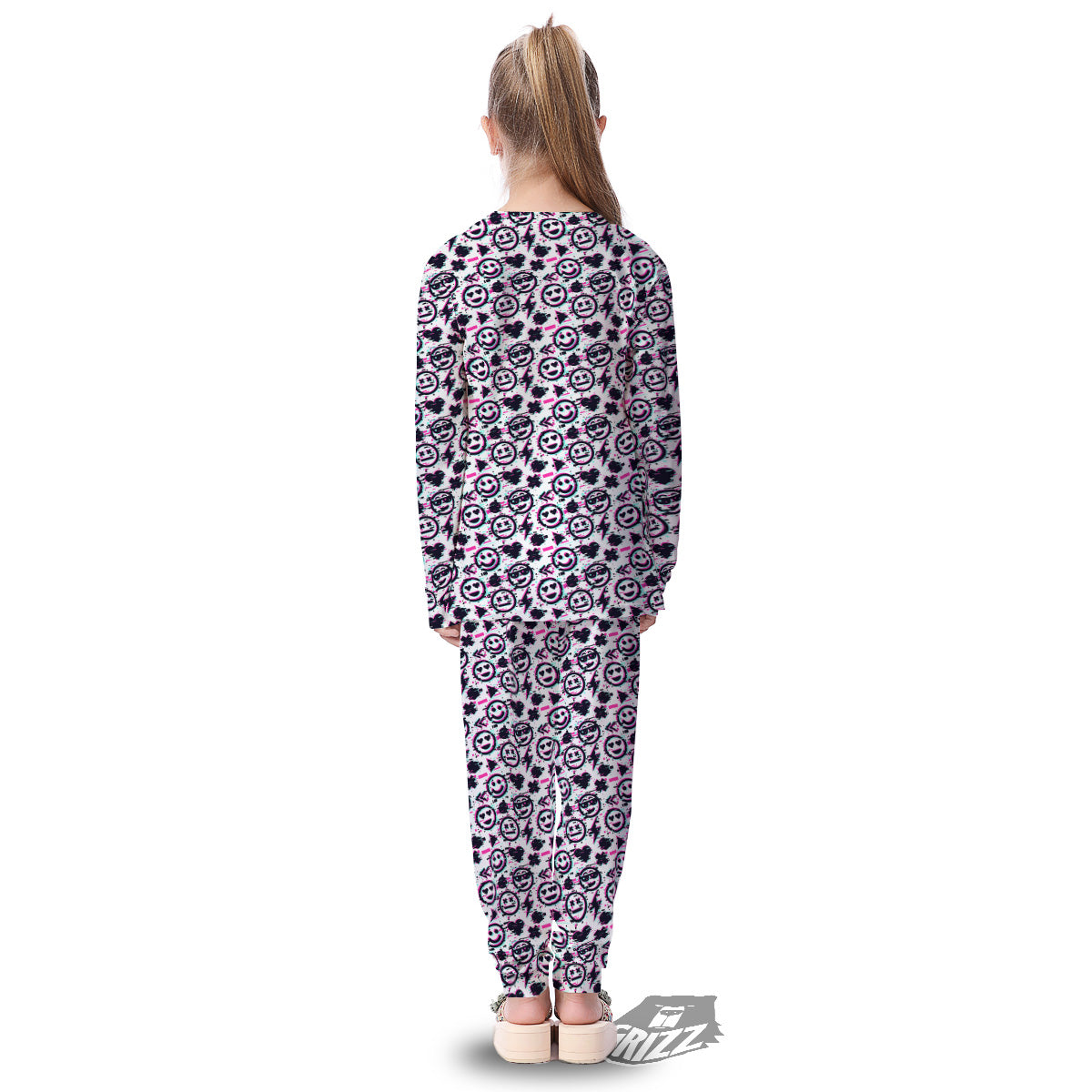 Emoji Glitch Neon Print Pattern Kid's Pajamas-grizzshop