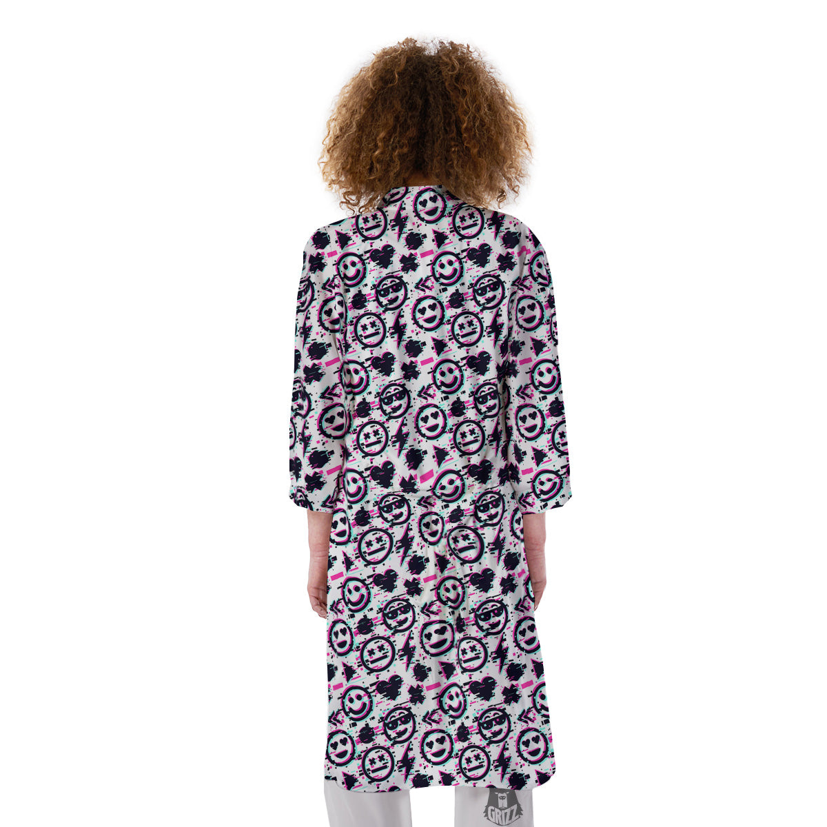 Emoji Glitch Neon Print Pattern Kimono-grizzshop