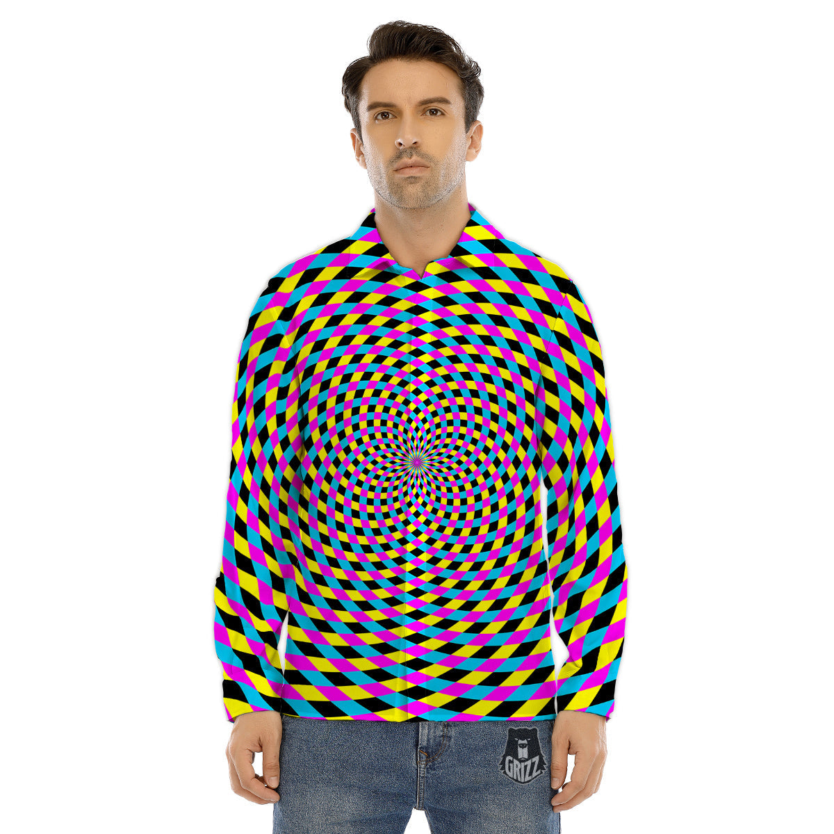 Emoji Glitch Neon Print Pattern Men's Dress Shirts-grizzshop