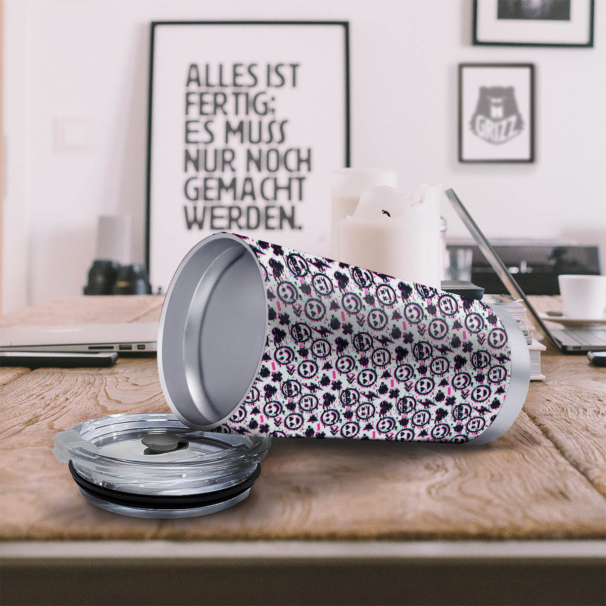 Emoji Glitch Neon Print Pattern Tumbler-grizzshop