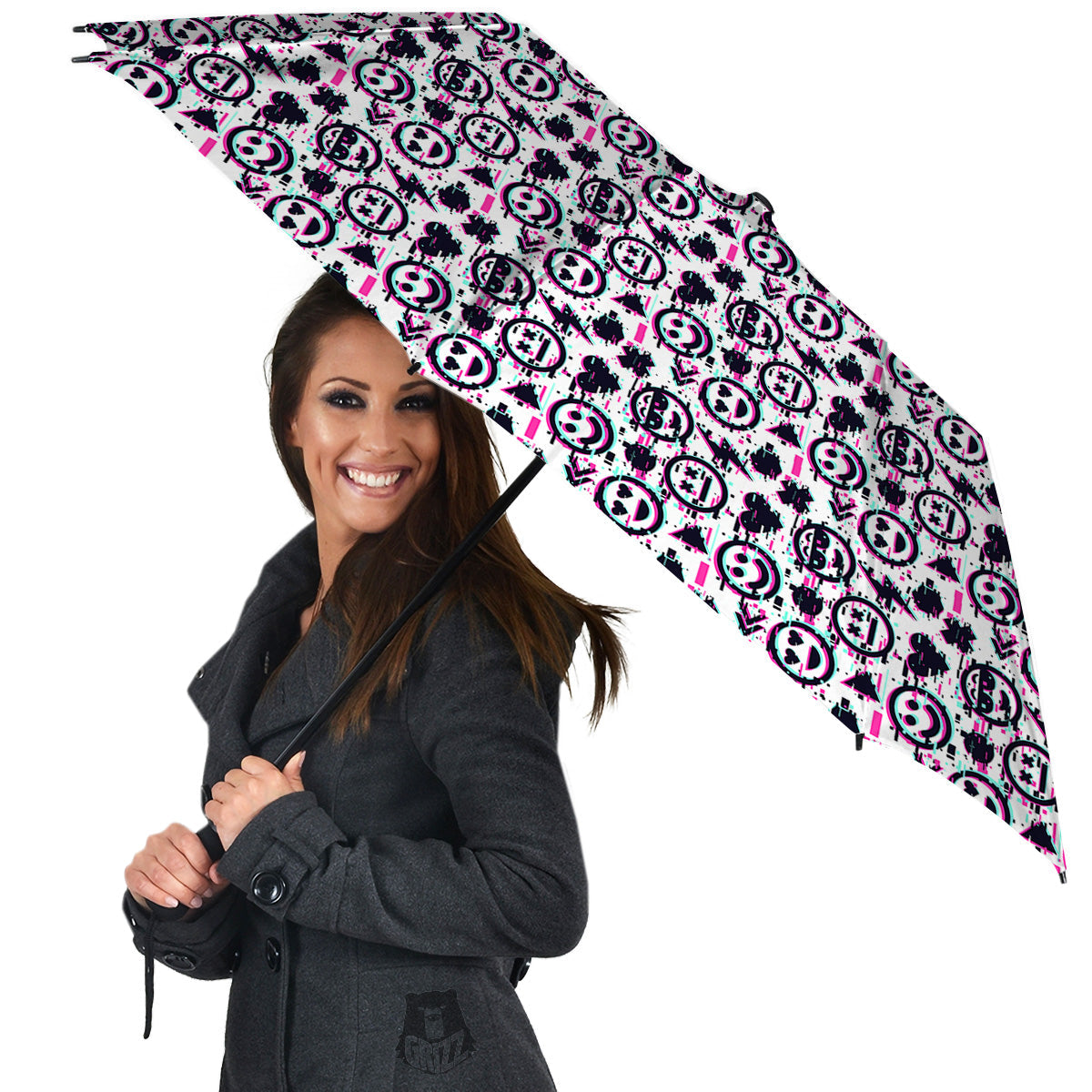 Emoji Glitch Neon Print Pattern Umbrella-grizzshop