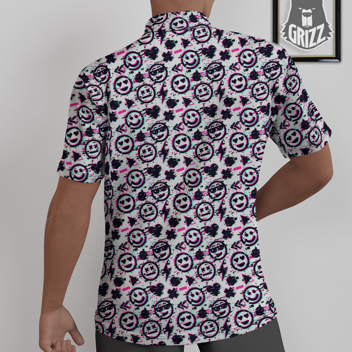 Emoji Glitch Neon Print Pattern Untucked Shirts-grizzshop