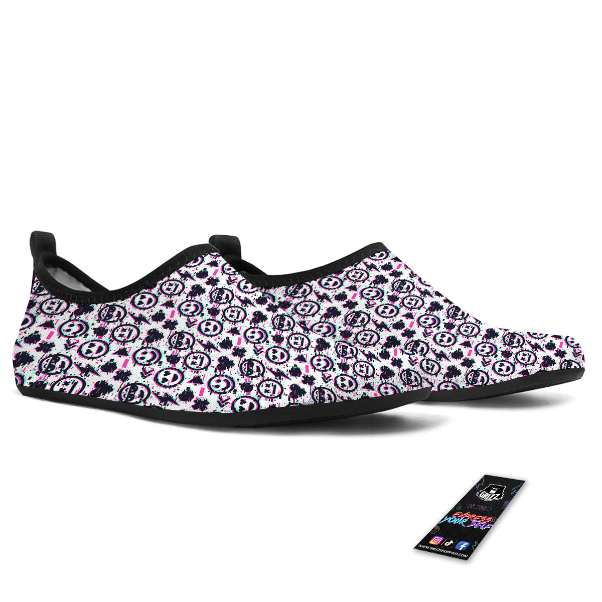 Emoji Glitch Neon Print Pattern Water Shoes-grizzshop