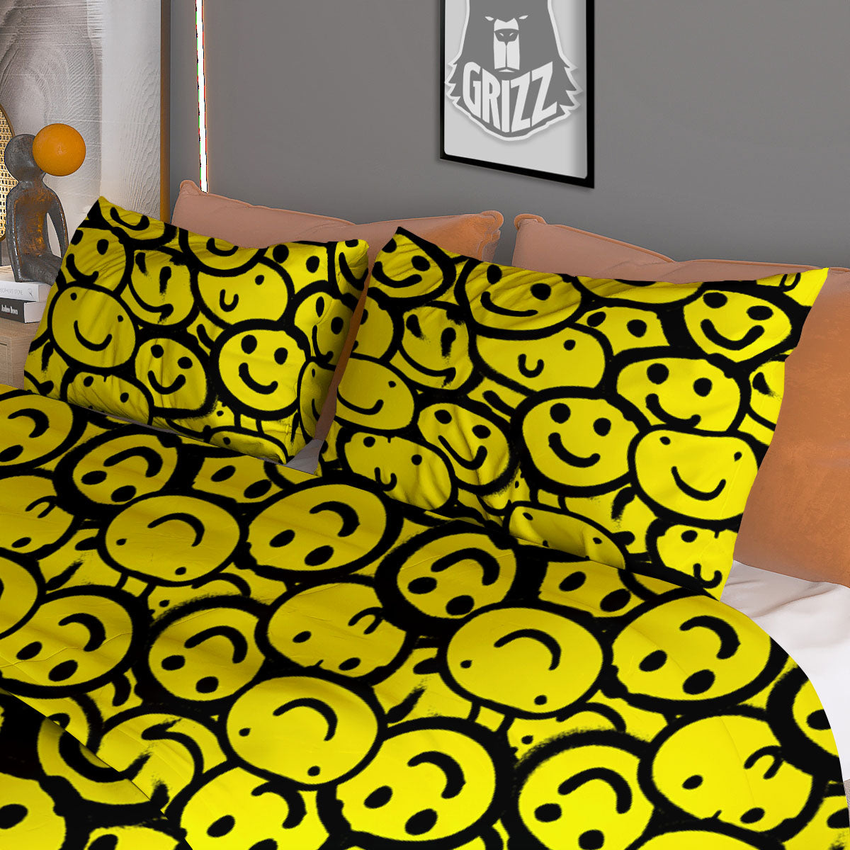 Emoji Graffiti Happy Print Pattern Duvet Cover Bedding Set