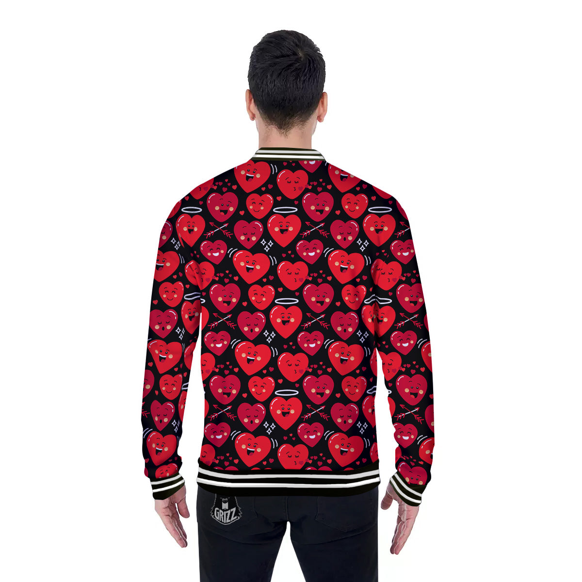 Emoji Hearts Print Pattern Baseball Jacket-grizzshop