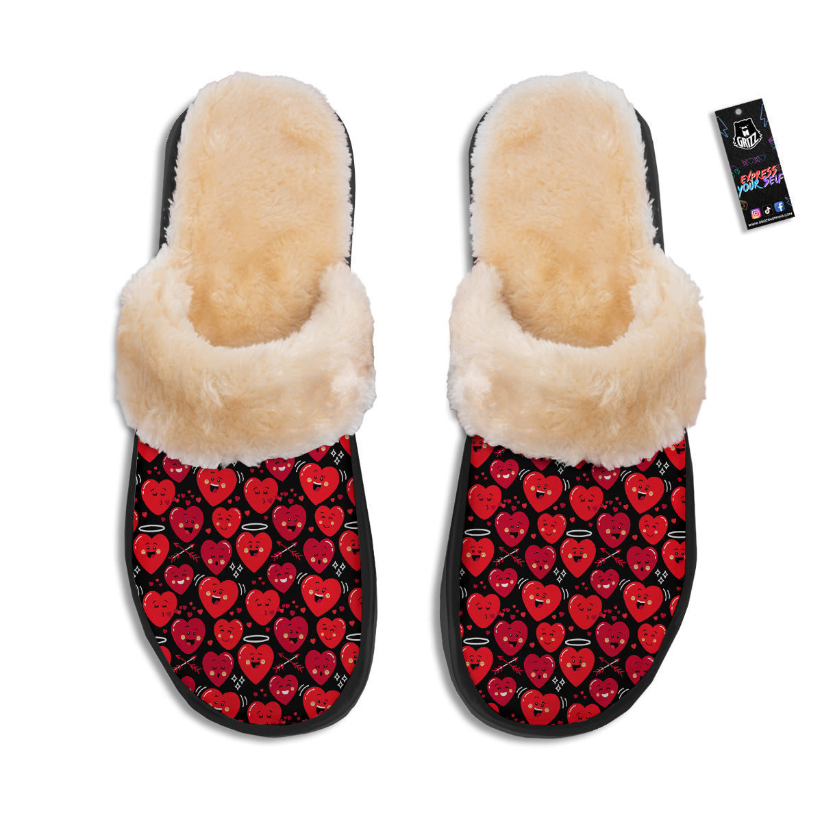 Emoji Hearts Print Pattern Slippers-grizzshop