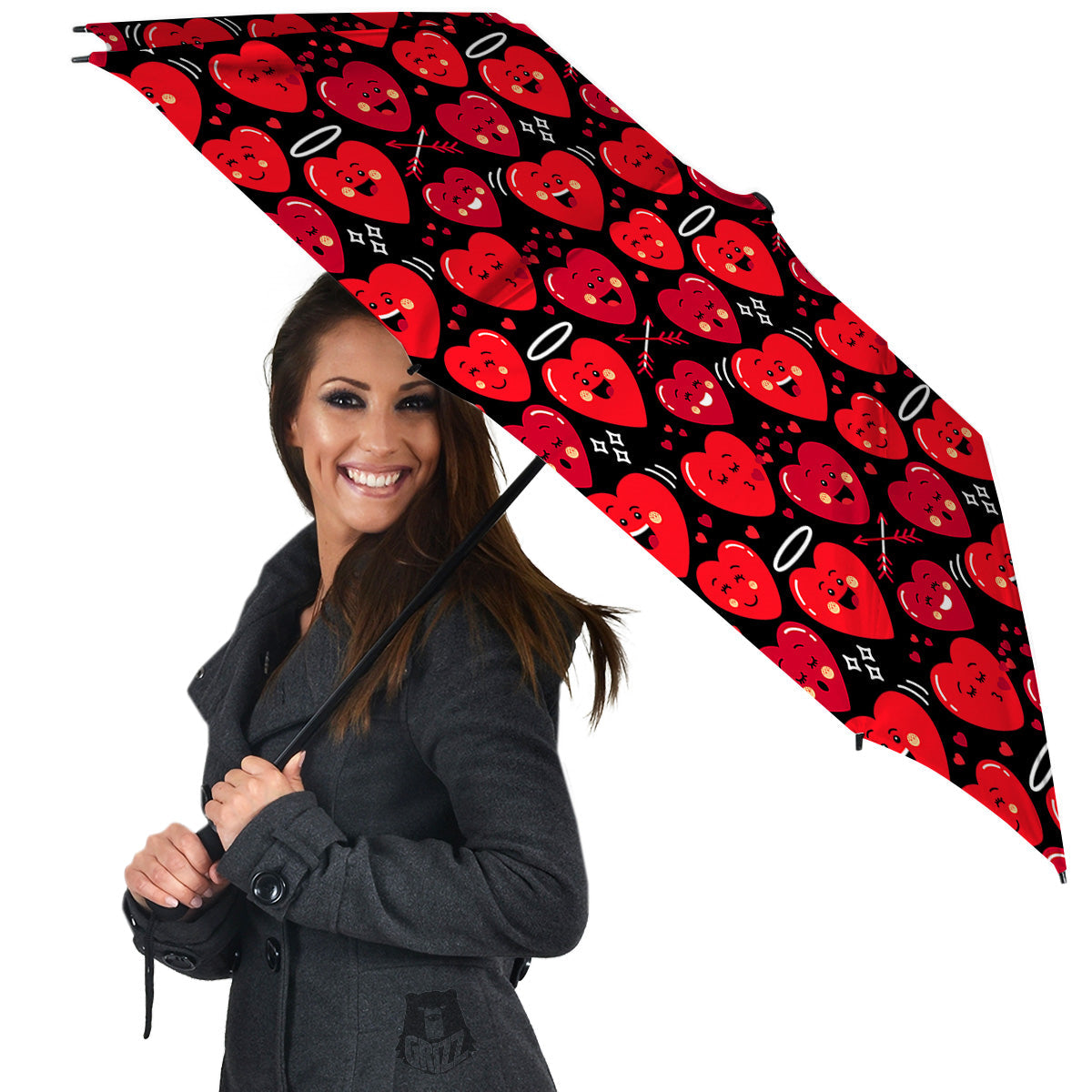 Emoji Hearts Print Pattern Umbrella-grizzshop
